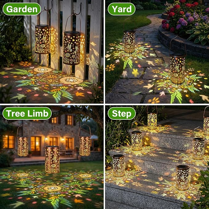 2 Pack Colorful Hanging Solar Lanterns Outdoor Waterproof [6 Hummingbirds], Metal Decorative Hummingbird Solar Lantern for Front Porch Yard Table Path Garden Decor, Ideal Gifts for Mom Wife Grandma