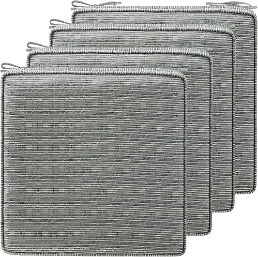 19 x 19 Inch Outdoor Chair Cushions with Tie Straps, Set of 4 Thick Water Repellent Square Patio Chair Pads for Garden Lawn Patio Furniture, Grey Linen Stripe