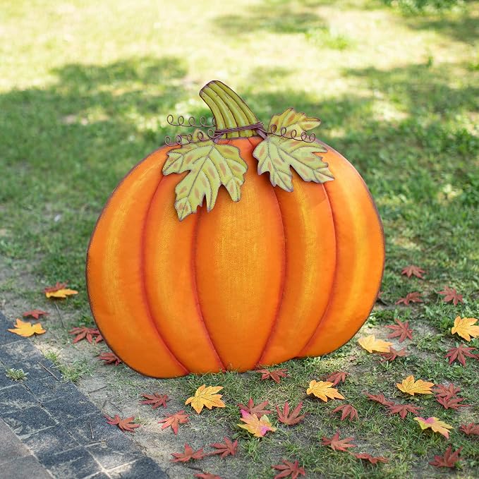Glitzhome 37.5"H Fall Decorative Yard Signs with Stakes, Oversized Metal Pumpkin Garden Yard Stake for Home Lawn Yard Pathway Front Door Fall Harvest Thanksgiving Wall Hanging Decor