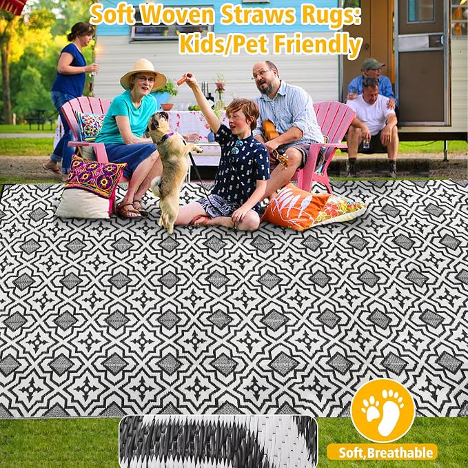 Alfolo Outdoor Rugs for Patio Rv Mats Waterproof Outdoor Rug 9x18 Large Camping Rug Reversible Tightly Woven Plastic Straw Rug Rugs, Clean Easily Mat for RV, Deck, Camping,Pool, Rv Essentials