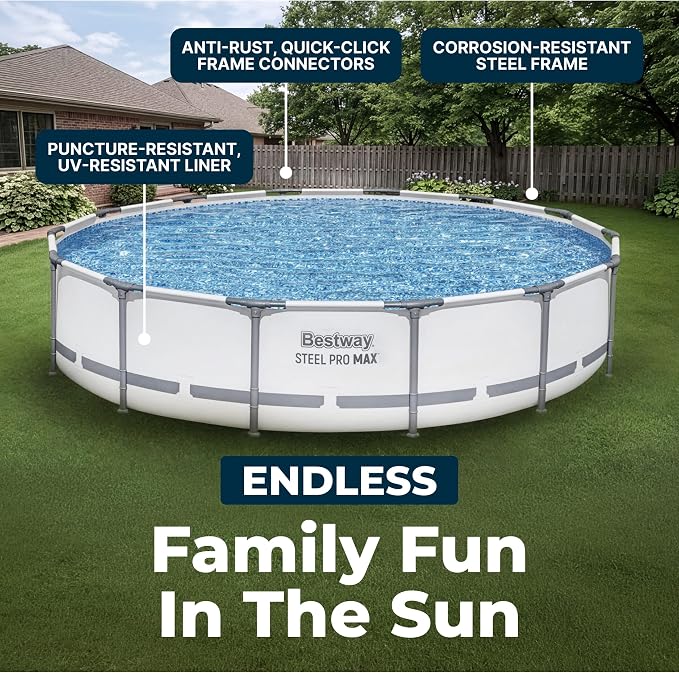 Bestway Steel Pro MAX 14' x 33" Round Above Ground Pool Set with Pump | Metal Frame Pool, Corrosion-Resistant Steel, Puncture-Resistant Liner, Filter Pump, No-Tool Setup, Quick-Click Connectors