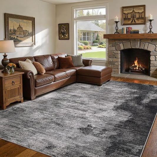 DMOYEST 5x7 Area Rug for Living Room Washable Abstract Indoor Carpet | Neutral Modern Low Pile Rugs Kid & Pet Friendly Soft Thin Carpet for Bedroom Dining Room and Office - Dark Grey