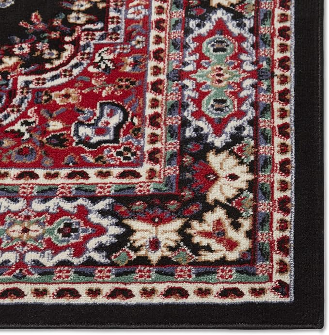 Home Dynamix Premium Sakarya Traditional Medallion Border Area Rug, Black, 21"x35" Rectangle