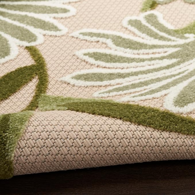 Nourison Home Aloha Ivory Green 9' x 12' Area Rug - Easy Clean, Non Shedding, Bed Room, Living Room, Dining Room, Kitchen (9' x 12')