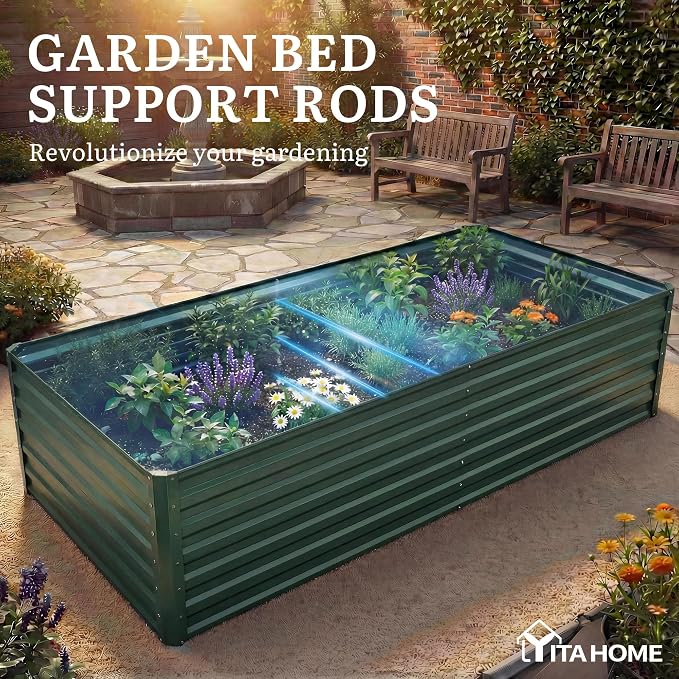 YITAHOME 6x3x2ft 2pcs Large Raised Garden Bed Kit, Galvanized Metal Planter Box with Gloves, Ground Nails, Support Rod, Outdoor Above Ground Planters for Plants Vegetables Flowers, Green