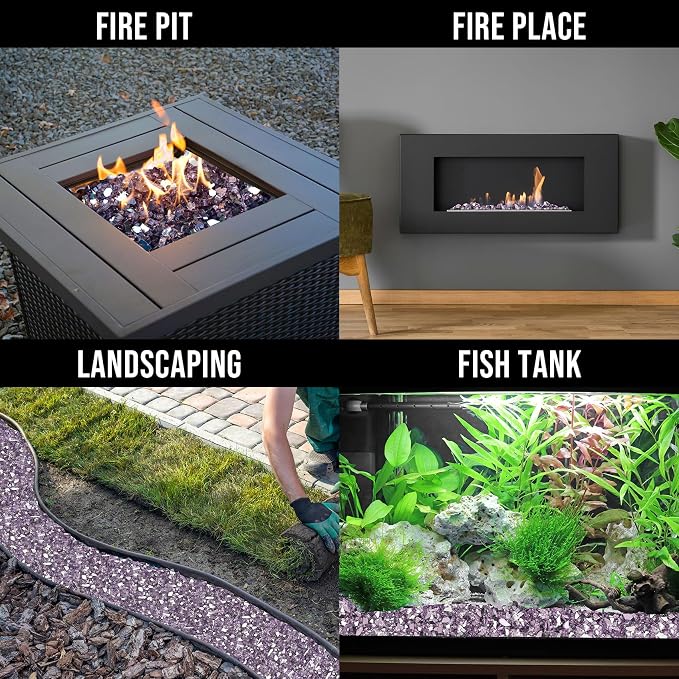 Skyflame 1/2 Inch Purple Reflective Fire Glass for Fire Pit Table Fireplace and Landscaping