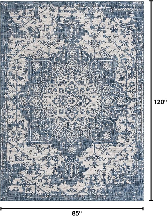Unique Loom Outdoor Collection Area Rug - Dubai (7' 1' x 10' Rectangle, Blue/ Ivory)