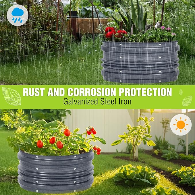 WORKPRO 3Pcs 2x2x1ft Galvanized Raised Garden Bed Set, Rust & Corrosion Protection, Easy Assembly, Safe Edge, Ideal for Vegetables & Flowers, Dark Gray