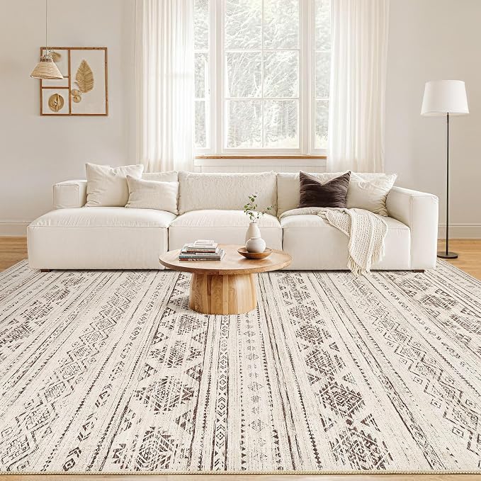 Nakagishi Boho 5x7 Area Rug Living Room Rugs Machine Washable Dark Brown | Soft, Pet & Kid Friendly, Carpet for Living Room/Bedroom/Office/Kitchen/Nursery, Daily Home Decor Stain Resistant Moroccan