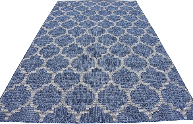 Unique Loom Outdoor Trellis Collection Area Rug (6' 1" x 9' Rectangle, Navy Blue/ Ivory)