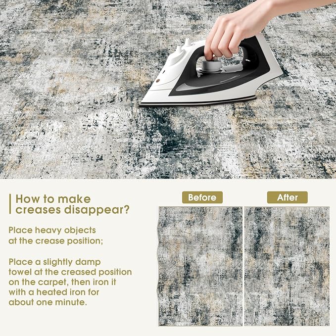 5x7 Area Rugs for Living Room Abstract Washable Black Grey Brown Rug | With Anti-Slip Backing，Non-Shedding，Stain-Resistant，Soft Modern Large Carpet for Bedroom Dining Room Farmhouse Nursery