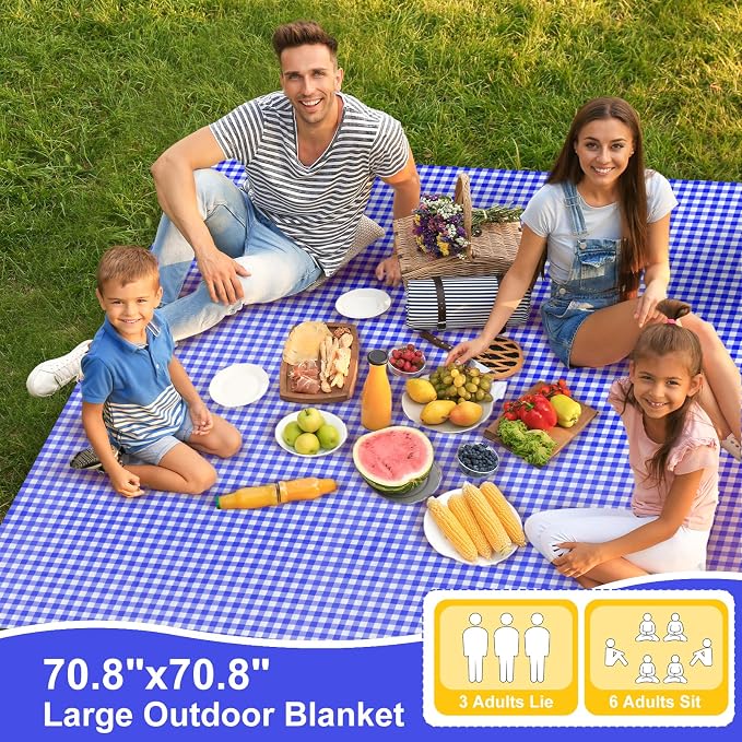 4 Pcs Disposable Outdoor Picnic Blankets 70.9''x70.9'' Portable Pocket Blanket Foldable Waterproof Picnic Mats Sandproof Beach Blanket with Ground Spikes for Beach Travel Hiking Camping