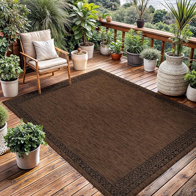 Washable Outdoor Rug 6x9 Modern Area Rugs Outdoor Carpets Bordered Pattern Non Shedding Waterproof Easy Clean Patio Deck Porch Living Room Bedroom Garden RV (6 X 9 Gold)