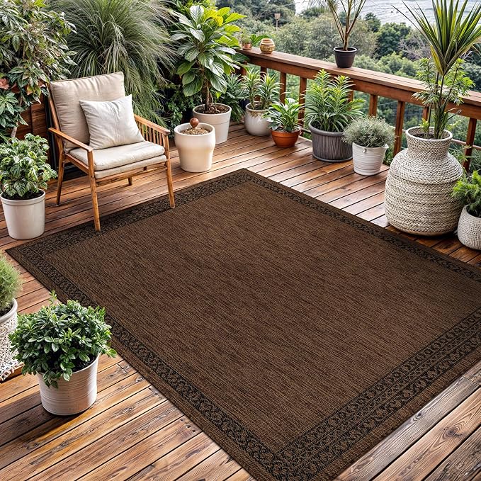 Washable Outdoor Rug 8x10 Modern Area Rugs Outdoor Carpets Bordered Pattern Non Shedding Waterproof Easy Clean Patio Deck Porch Living Room Bedroom Garden RV (8 X 10 Gold)