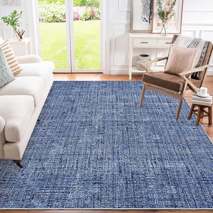 Garvee Washable 8x10 Rug for Living Room Modern Solid Neutral Rug Blue | Soft Non Slip Rugs for Bedroom, Low Pile Neutral Rug, Stain Resistant Foldable Carpet for Playroom Dorm, Farmhouse Rugs