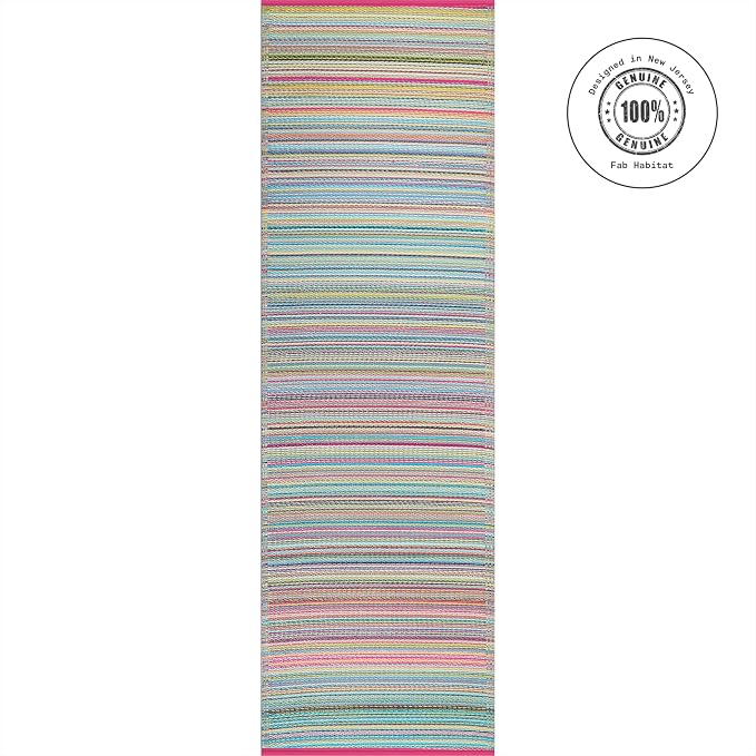 Fab Habitat Outdoor Rug - Waterproof, Fade Resistant, Crease-Free - Premium Recycled Plastic - Striped - Porch, Deck, Balcony, Mudroom, Laundry Room, Patio - Cancun - Candy - 2.5 x 8 ft Runner
