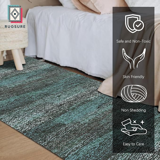 Washable Area Rug - 1/6 Thick - Stain & Water Resistant Non-Slip - Resistant Rug for Living Room, Bedroom, Nursery, Pet & Child Friendly, Vintage Charm Area Rugs (Green, 2'6'' x 8')