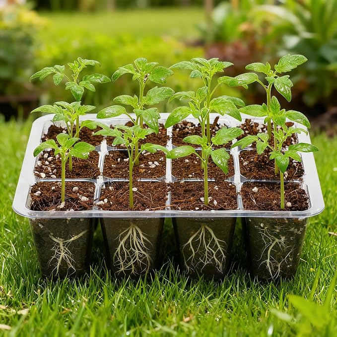 Bonviee 12 Packs Seed Starter Tray with Drainage Holes, Reusable & Durable, Clear for Root Monitoring, Easy to Repotted Without Root Damage, 12 Cells per Tray