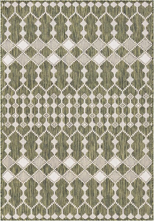 Unique Loom Outdoor Trellis Collection Area Rug - Traliccio (4' 1" x 6' 1" Rectangle, Green/ Ivory)