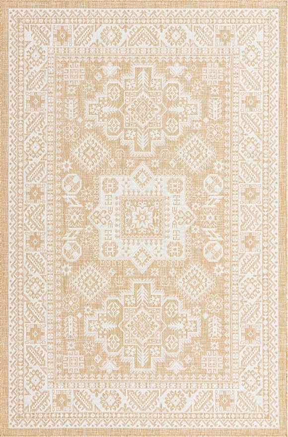 Unique Loom Outdoor Aztec Collection Area Rug - Chalca (6' 1" x 9' Rectangle, Natural/ Ivory)