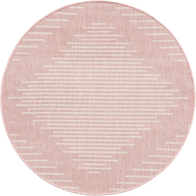 Unique Loom Outdoor Modern Collection Area Rug - Tambor (3' 3" Round, Pink/ Ivory)