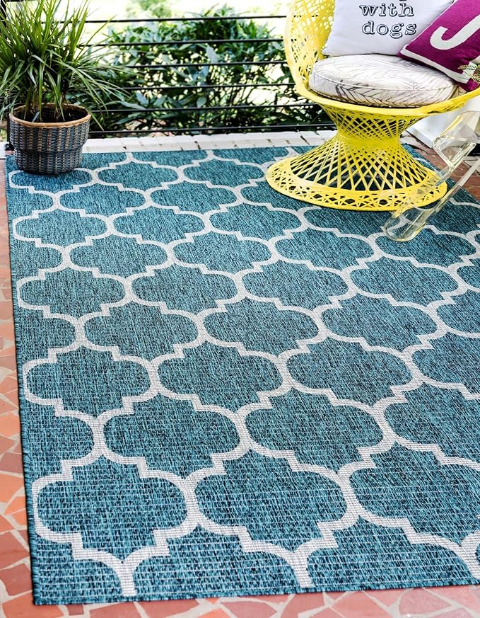 Unique Loom Outdoor Trellis Collection Area Rug (2' 2" x 3' 1" Rectangle, Teal/ Gray)