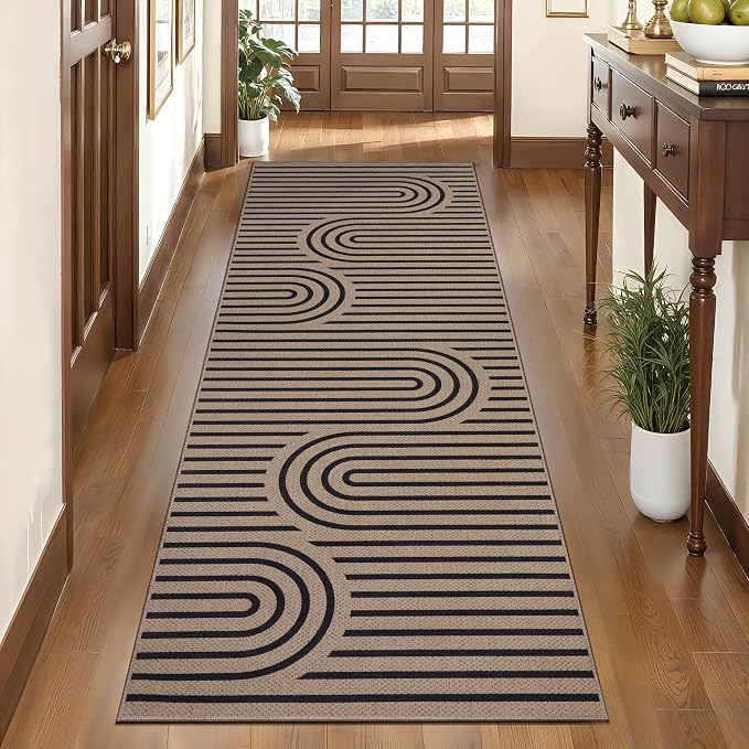 Tangsoo Easy Jute Rug 2x6 Washable Runner Rug for Hallways,Non-Slip Thin Brown Outdoor Rug,Modern Farmhouse Rainbow Floor Carpet for Kitchen Laundry Bedroom Living Room Entryway