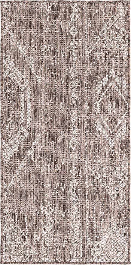 Unique Loom Outdoor Bohemian Collection Area Rug - Anthro (2' x 4' 1" Runner, Brown/ Ivory)