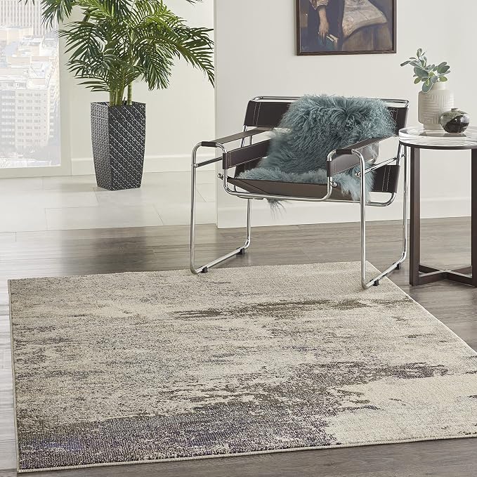 Nourison Home Celestial Ivory Grey 5'3" x 7'3" Area Rug - Easy Clean, Non Shedding, Bed Room, Living Room, Dining Room, Kitchen (5' x 7')