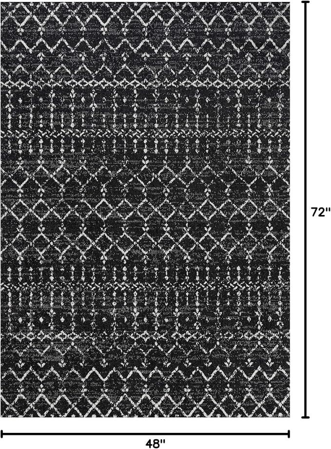 JONATHAN Y Boho Vintage Diamond Black/Ivory Indoor Area Rug 4X6 ft, Moroccan Hype for Living Room, Bedroom, Kitchen, Office, Easy-Cleaning, High Traffic, Pet-Friendly, Non-Shedding (MOH101D-4)