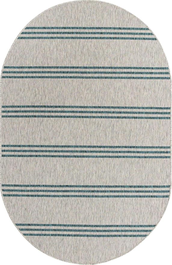 Unique Loom Jill Zarin Outdoor Collection Area Rug - Anguilla (5' 3" x 8' Oval, Light Gray/ Teal)