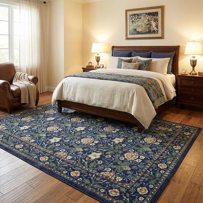 GarveeHome Large Area Rugs 9x12 for Living Room, Forest Green Floral Washable Rug Soft Non Slip Floor Mat Carpet Indoor Thin Accent Rug for Bedroom Dining Room Playroom Nursery Home Decor