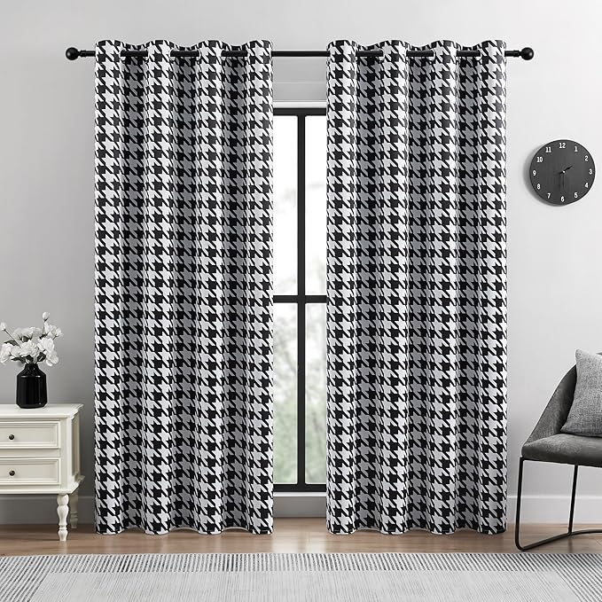 Black and White 100% Blackout Curtains for Bedroom/Living Room, Energy Saving & Privacy, Noise Control, Grommet, W52×L96, 2 Panels