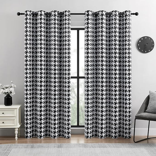 Black and White 100% Blackout Curtains for Bedroom/Living Room, Energy Saving & Privacy, Noise Control, Grommet, W52×L96, 2 Panels