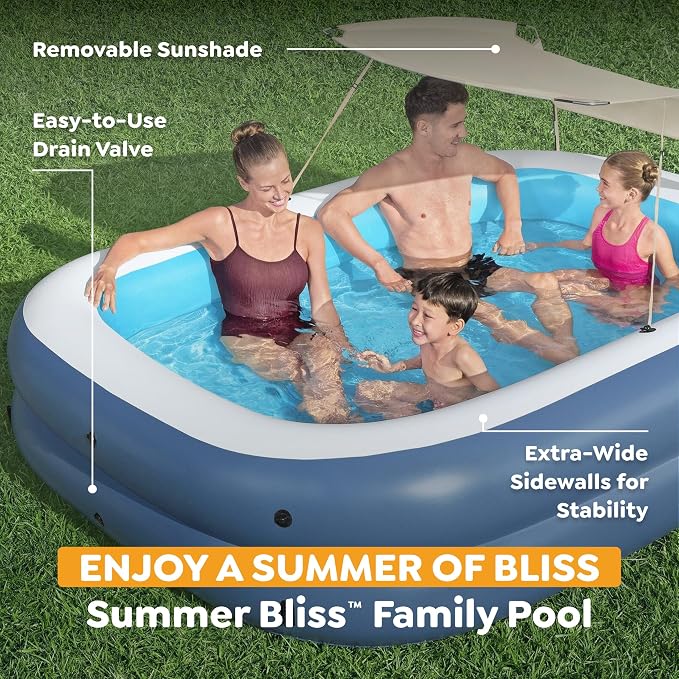 H2OGO! 8 Foot 4 Inch x 70 Inch Summer Bliss Shaded Inflatable Family Pool for Kids Ages 6 Above