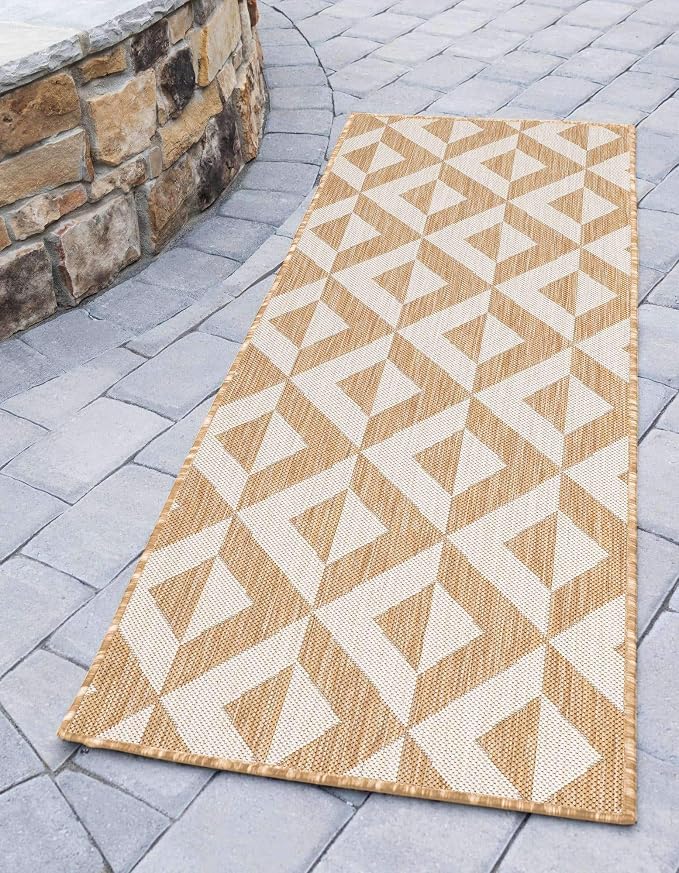 Unique Loom Outdoor Collection Area Rug - Napa (2' x 6' 1" Runner, Beige/ Brown)