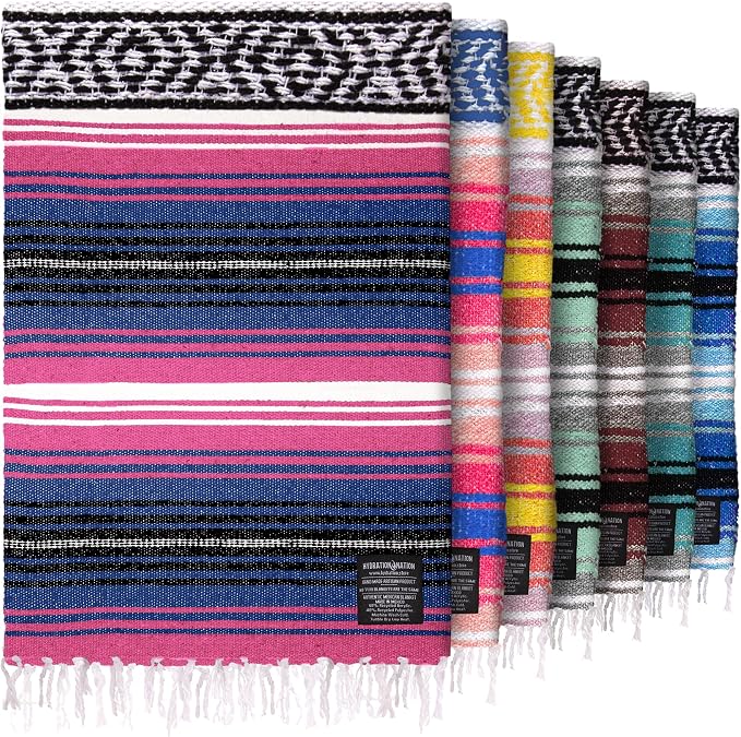 Hydration Nation Authentic Extra Large Mexican Blanket (70"x50") - Handwoven Yoga, Serape- Artisanal Falsa, Beach, Camping, Picnic, Outdoor - Twilight