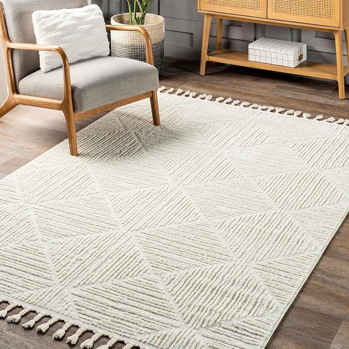 nuLOOM Kerry Cream Geometric Power Loomed Area Rug, 6' Square | Nuloom Kerry Geometric 6' Square Area Rug for Living Room Bedroom Dining Room, Cream