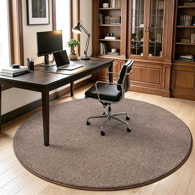 Keeko Round Area Rug 4ft for Living Room Bedroom,Soft Washable Circle Rug | Modern Indoor Memory Foam Rugs Low Pile Non Slip Carpet for Kids Dorm Room Entryway Kitchen Home Decor Brown and White