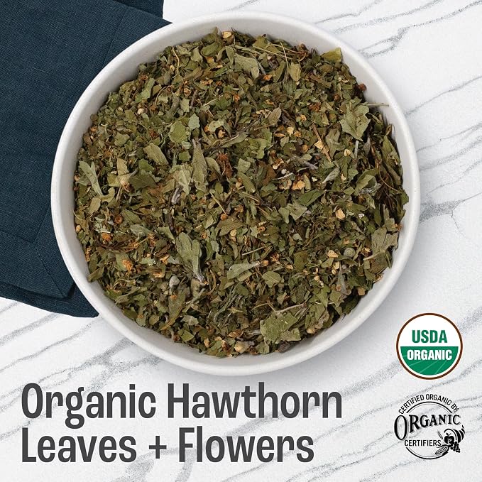 J MAC BOTANICALS Organic Hawthorn Leaf and Flower (8 Oz) Dried Organic Hawthorne leaves, USDA Organic Certified, Hawthorn Tea, Fresh Dried Hawthorne leaf for herbal tea