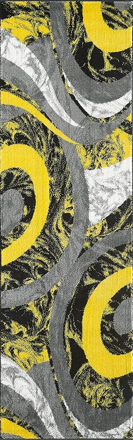 Yafa Home Fashion Modern Contemporary Swirls Design Area Rug, Luxurious, Elegant, and Fashionable Area Rug (Yellow, 2 ft X 7 ft)