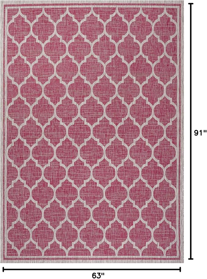 JONATHAN Y Moroccan Trellis Indoor Outdoor Area Rug 5X8 Fuchsia/Light Gray, Trebol Textured Weave for Backyard, Patio, Porch, Easy-Cleaning, High Traffic, Pet-Friendly, Non-Shedding (SMB109H-5)