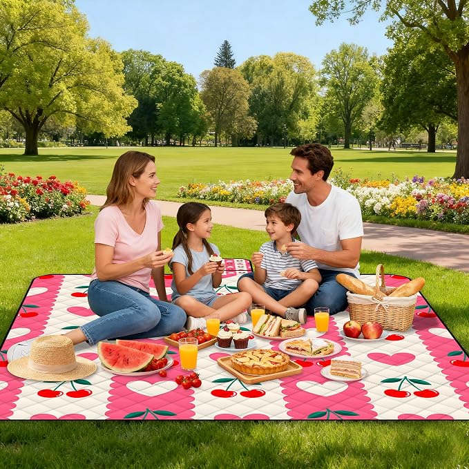Poedist Extra Large Picnic Blanket Waterproof,80"x 80"Foldable Machine Washable Beach Blanket,Outdoor Blanket for 6-8 Adults,Suitable for Indoor Crawling,Park Beach,Camping,Hiking,Family Travel(Pink