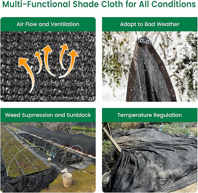 90% 30 X 50 FT Black Shade Cloth, Outdoor Sunblock Shade Cloth with Grommets, Durable Sun Shade Netting Shading Antifreezing for Patio, Garden, Plants Cover, Greenhouse, Barns, Dog Kennel