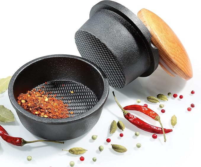 Zassenhaus Cast Iron Spice Grinder Set with Beech Wood Lid, Spice Mill, Herb and Seed Grinder, Black, XL, 5.4" Diameter