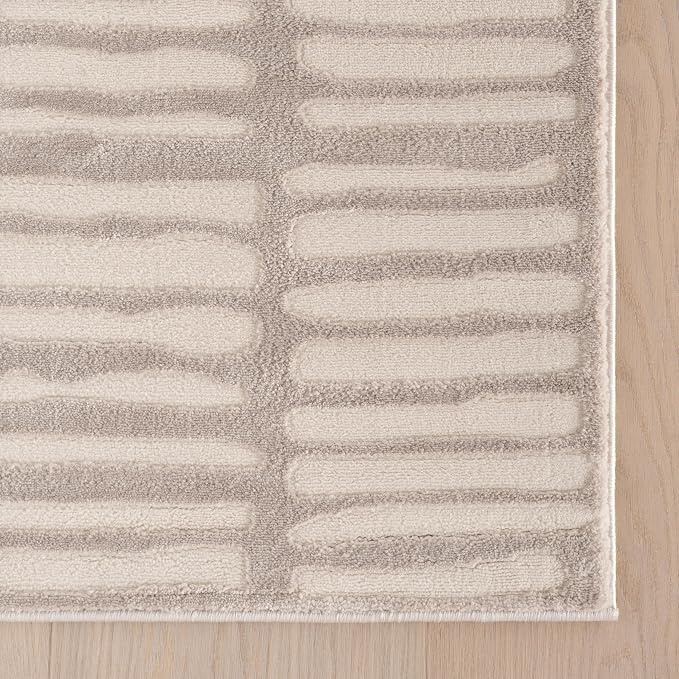 nuLOOM Kailani Cream/Grey Abstract Washable Area Rug, 3' x 5' | Nuloom Kailani Abstract 3' x 5' Machine Washable Accent Rug for Living Room Bedroom Dining Room Entryway, Cream/Grey