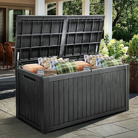 YITAHOME 220 Gallon XL Deck Box Large Outdoor Storage w/Divider for Patio Furniture,Outdoor Cushions, Garden Tools, Sports Equipment and Pool Supplies, Waterproof, Resin, Lockable, Black