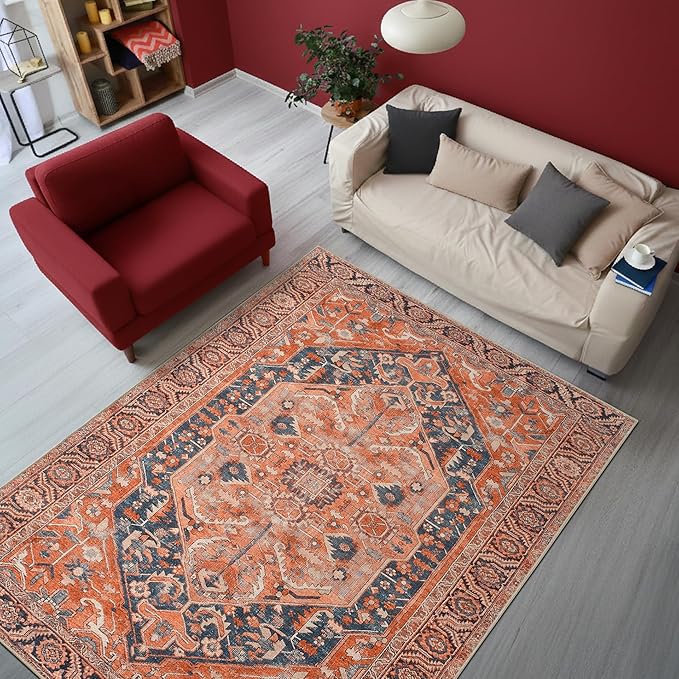 Keen Home Design Vintage Washable Entryway Rug, Non-Slip Low Pile, 3x5 | Machine Washable Cotton Chenille, 0.25In Low Pile, Rubber Non-Slip Back; Entryway, Kitchen, Bathroom, Bedroom