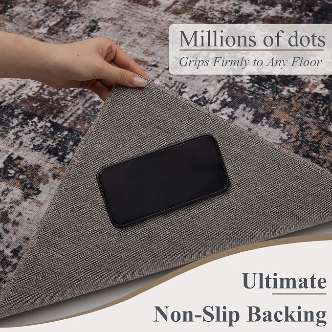 Sasttie 4x6 Washable Area Rug, Modern Abstract Carpet, Black & Brown | Ultra-Soft Faux Wool, Low Pile, Non-Slip, Lightweight, Thin, for Living Room, Bedroom, Dinning Room & Dorm