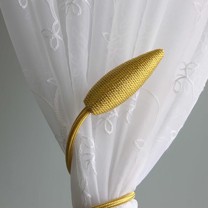 Valea Home 4 Pieces Curtain Tiebacks Clips Creative Window Drape Twist Tie Backs European Style Custom Made Curtain Holders Decorative Draperies Holdbacks, Gold